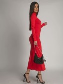 Smooth long-sleeved turtleneck dress, red FG678